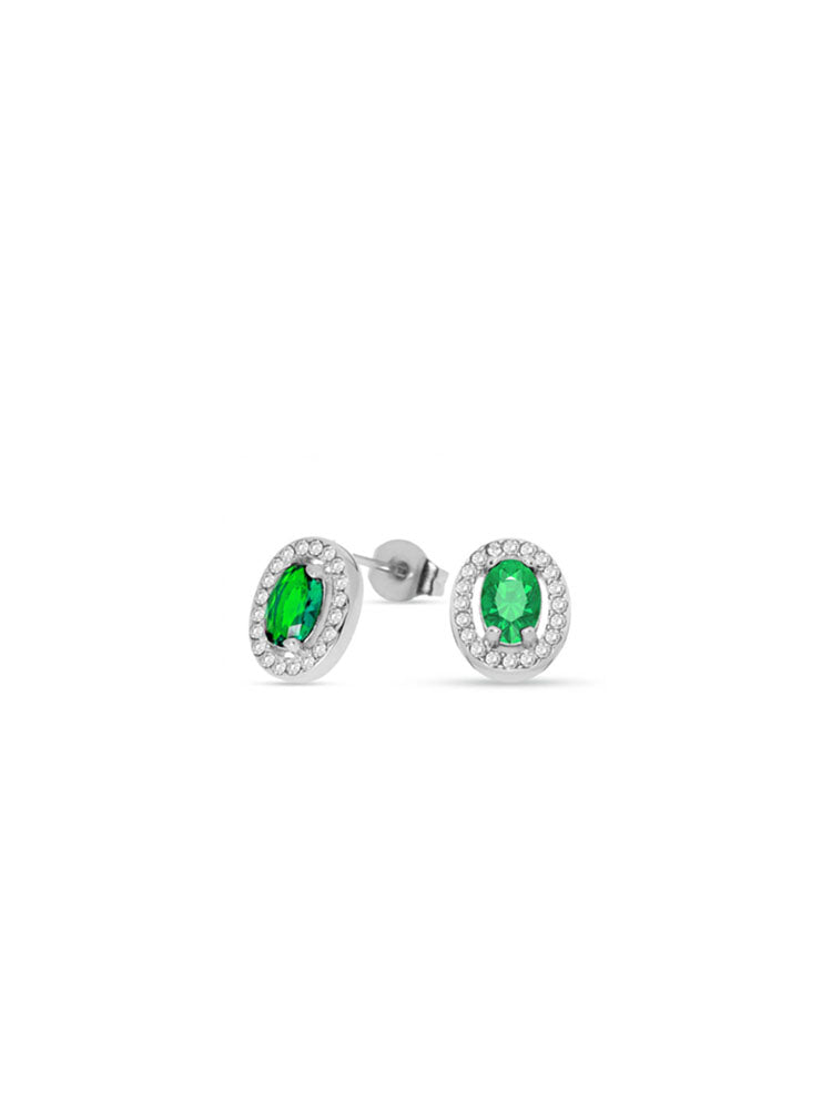 ORECCHINI DONNA PUNTO LUCE IN ACCIAIO OVALE CON ZIRCONE VERDE LIU JO