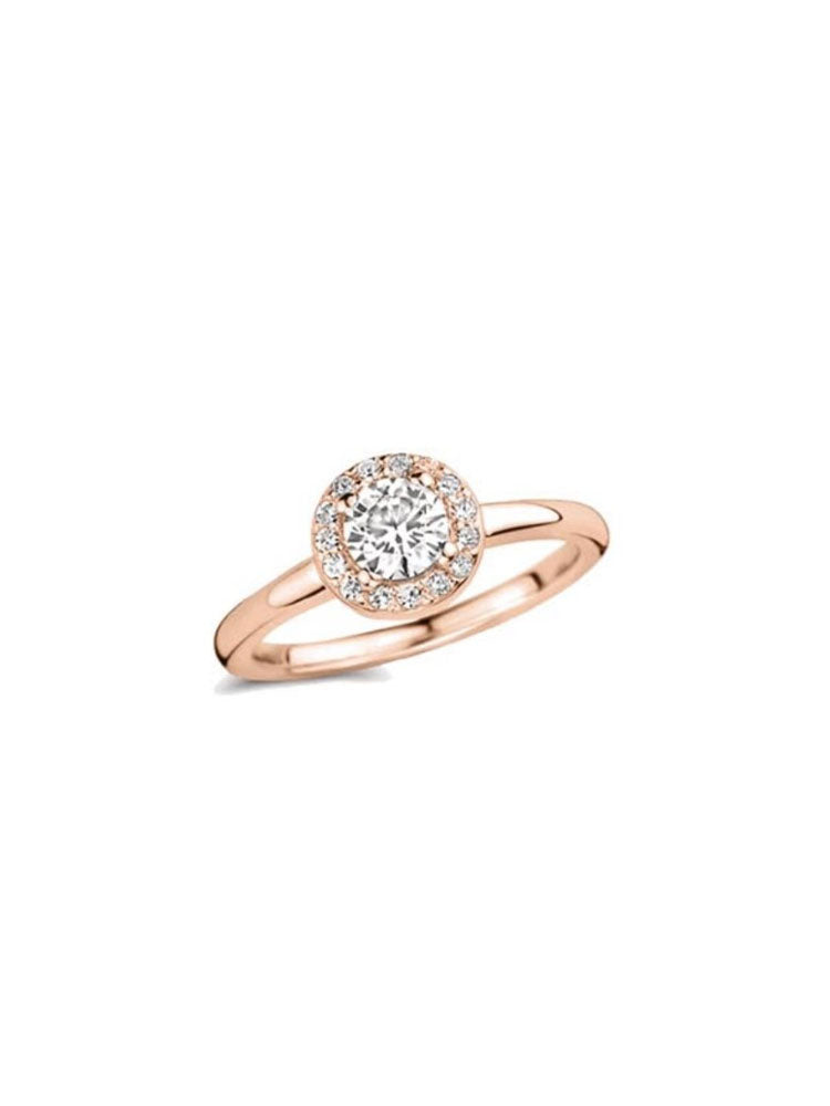ANELLO DONNA SOLITARIO  IN ACCIAIO COLOR ORO ROSA ZIRCONE BIANCO CENTRALE MISURA 16 LIU JO