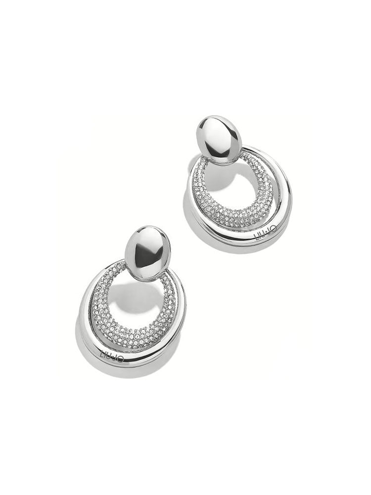 ORECCHINI DONNA ESSENTIAL IN ACCIAIO COLOR ARGENTO DOPPIO CERCHIO CON CRISTALLI LIU JO