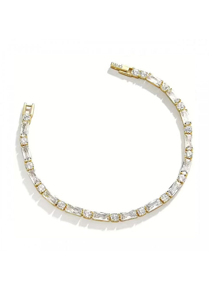 BRACCIALE DONNA TENNIS  IN ACCIAIO COLOR ORO CON ZIRCONI BIANCHI COLLEZIONE ESSENTIAL LIU JO