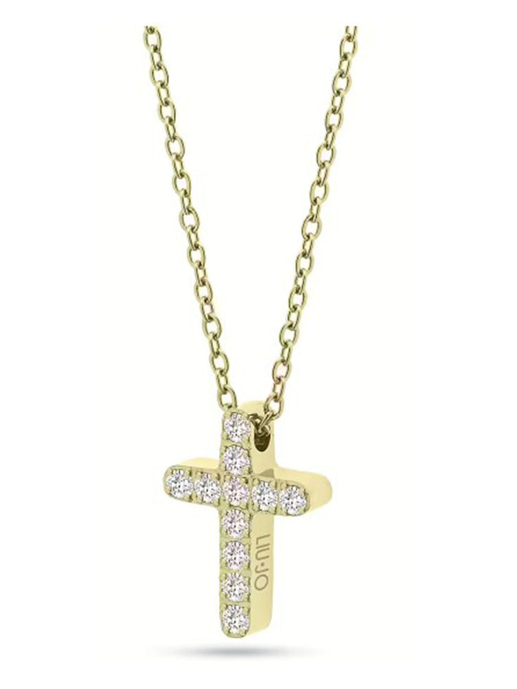 COLLANA DONNA ESSENTIAL CON CROCE DI CRISTALLI ACCIAIO COLOR ORO LIU JO