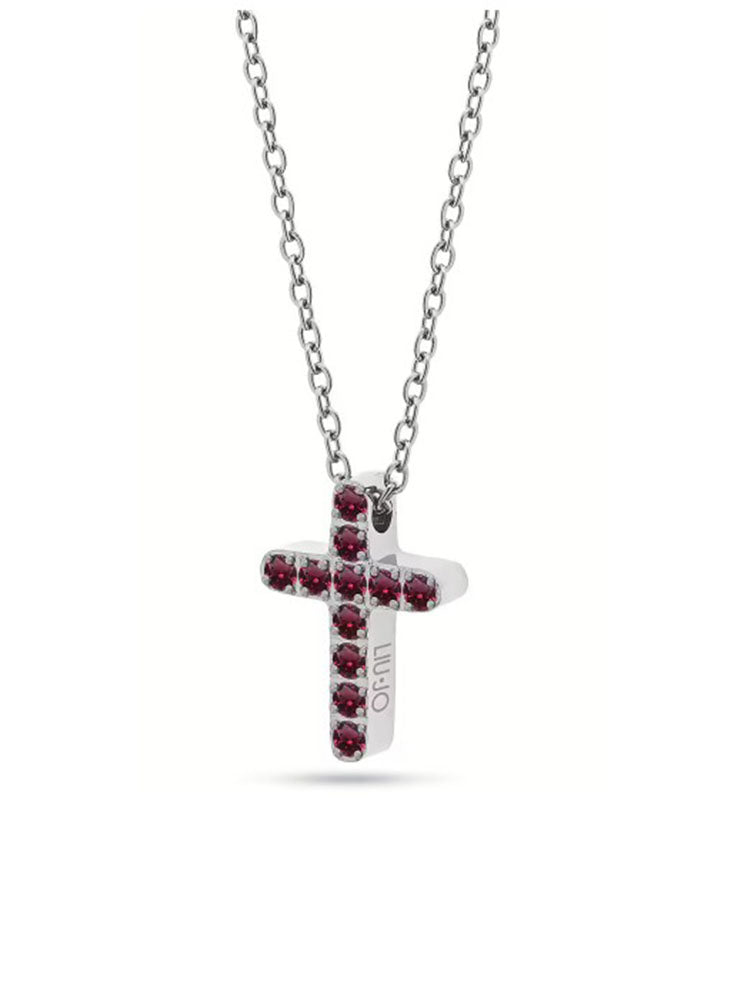 COLLANA DONNA ESSENTIAL CON CROCE DI CRISTALLI ROSSO RUBINO ACCIAIO COLOR ARGENTO LIU JO