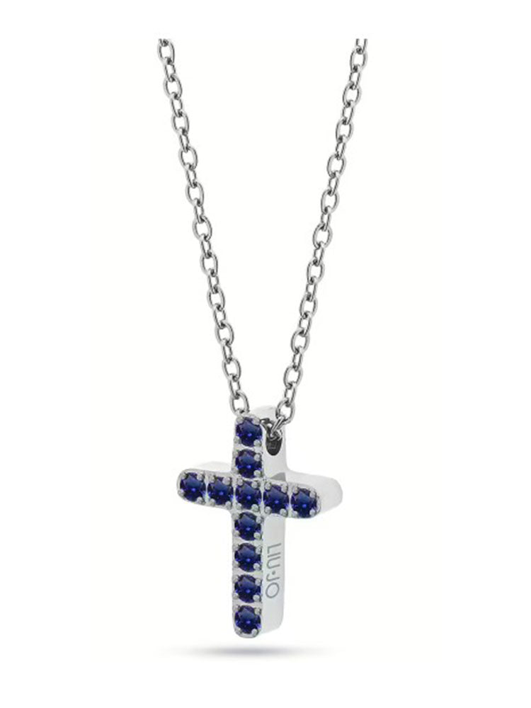 COLLANA DONNA PENDENTE ESSENTIAL IN ACCIAIO CROCE IN CRISTALLI BLU LIU JO