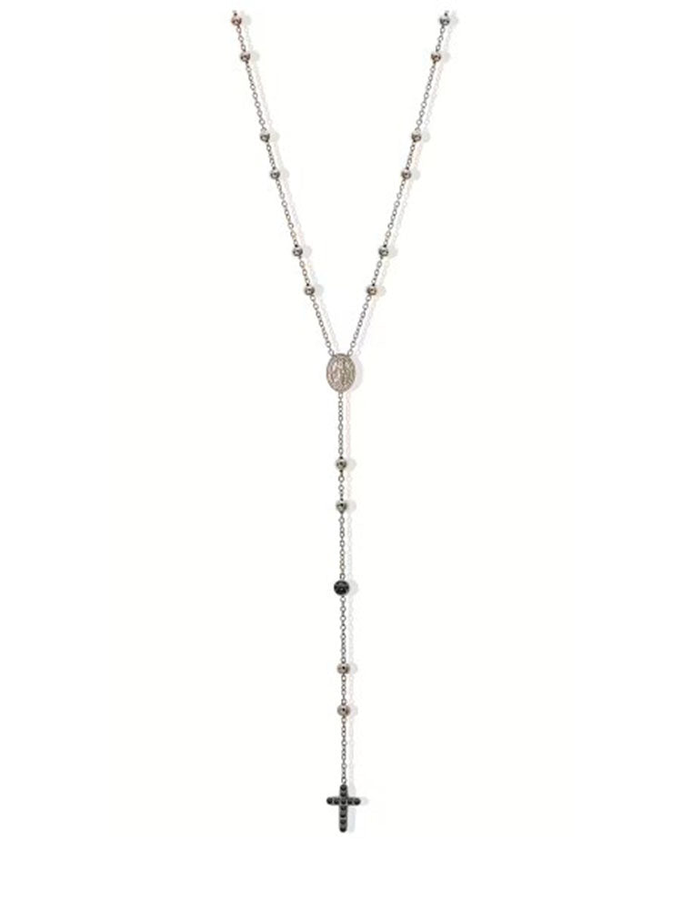 COLLANA DONNA PENDENTE ESSENTIAL IN ACCIAIO COLOR ORO ROSA E BROCE DI CRISTALLI NERI LIU JO