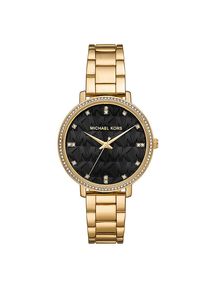 OROLOGIO DONNA PYPER SOLO TEMPO IN ACCIAIO COLORE ORO E QUADRANTE NERO MICHAEL KORS