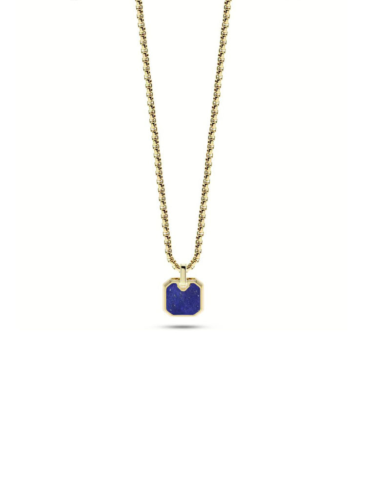 COLLANA UOMO IN ACCIAIO COLOR ORO PIASTRINA CENTRALE CON PIETRA BLU COBALTO LIU JO