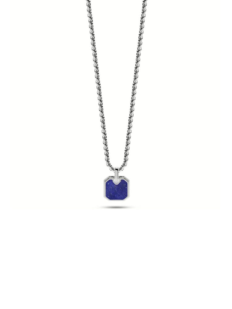 COLLANA UOMO IN ACCIAIO PIASTRINA CENTRALE CON PIETRA BLU COBALTO LIU JO