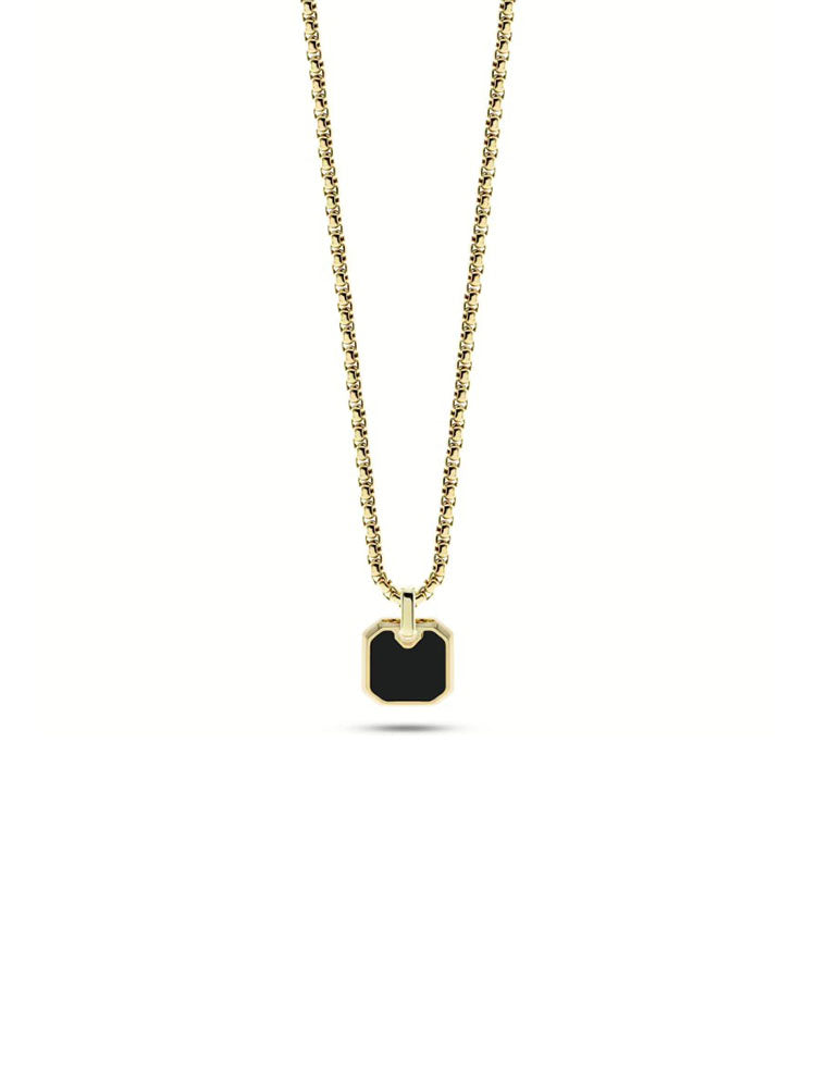 COLLANA UOMO IN ACCIAIO COLOR ORO PIASTRINA CENTRALE CON ONICE NERA LIU JO