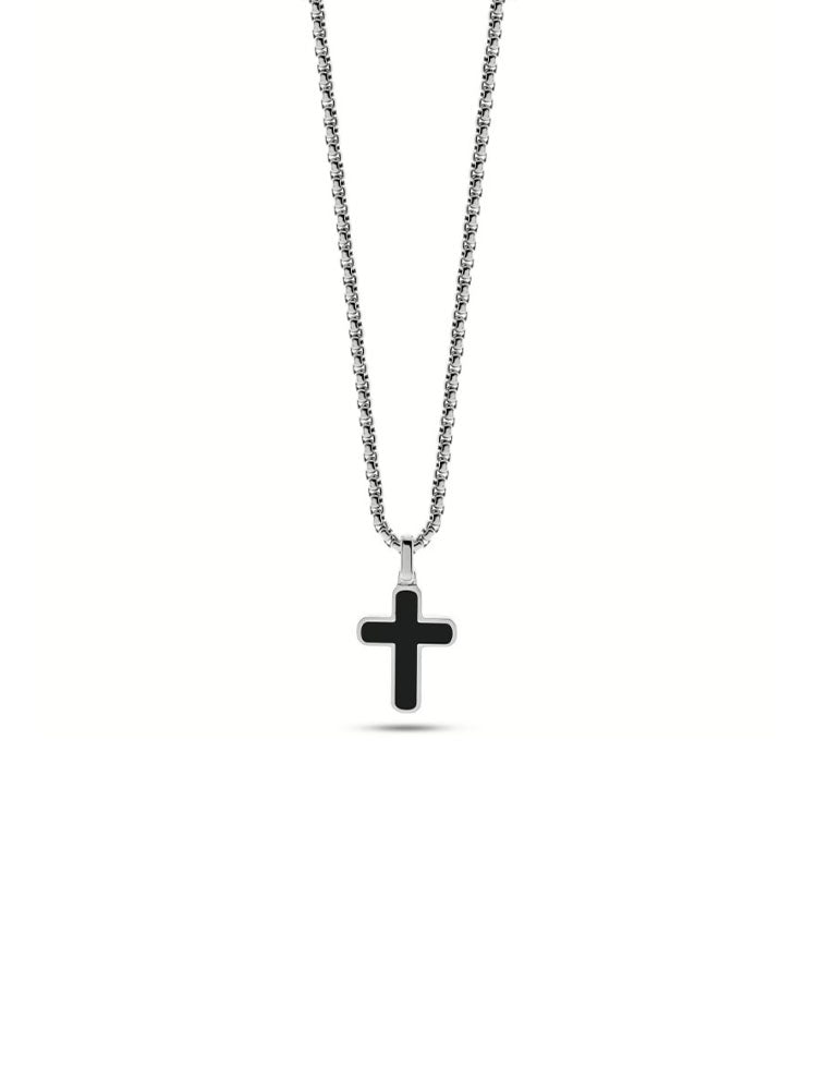 COLLANA UOMO IN ACCIAIO CON CROCE PENDENTE IN ONICE NERA LIU JO