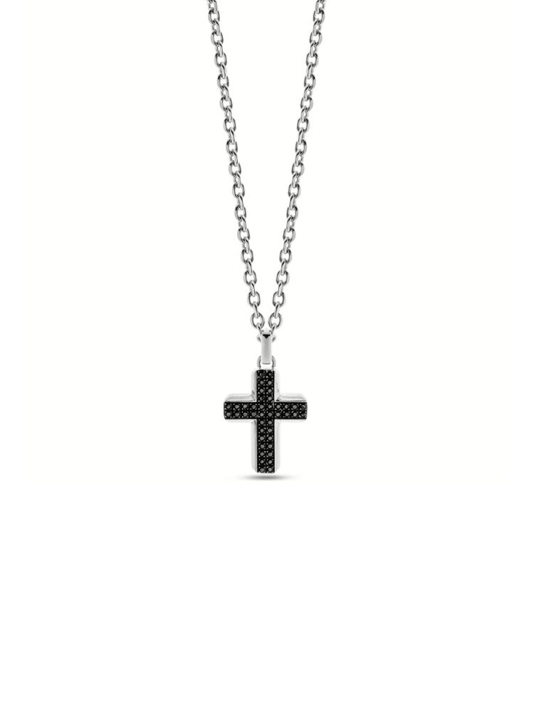 COLLANA UOMO IN ACCIAIO CON CROCE PENDENTE E ZIRCONI NERI LIU JO
