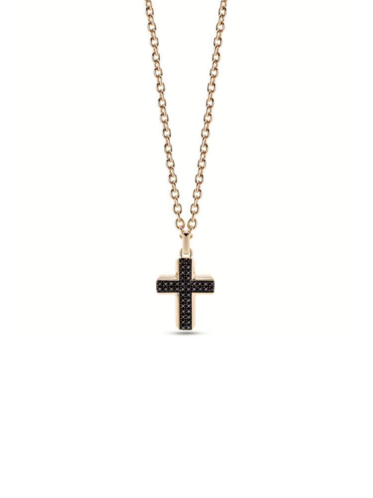 COLLANA UOMO IN ACCIAIO COLOR ORO ROSA CON CROCE PENDENTE E ZIRCONI NERI LIU JO