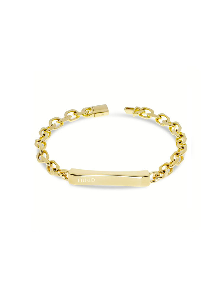 BRACCIALE UOMO IN ACCIAIO A CATENA COLOR ORO CON TARGHETTA CENTRALE LOGATA LIU JO