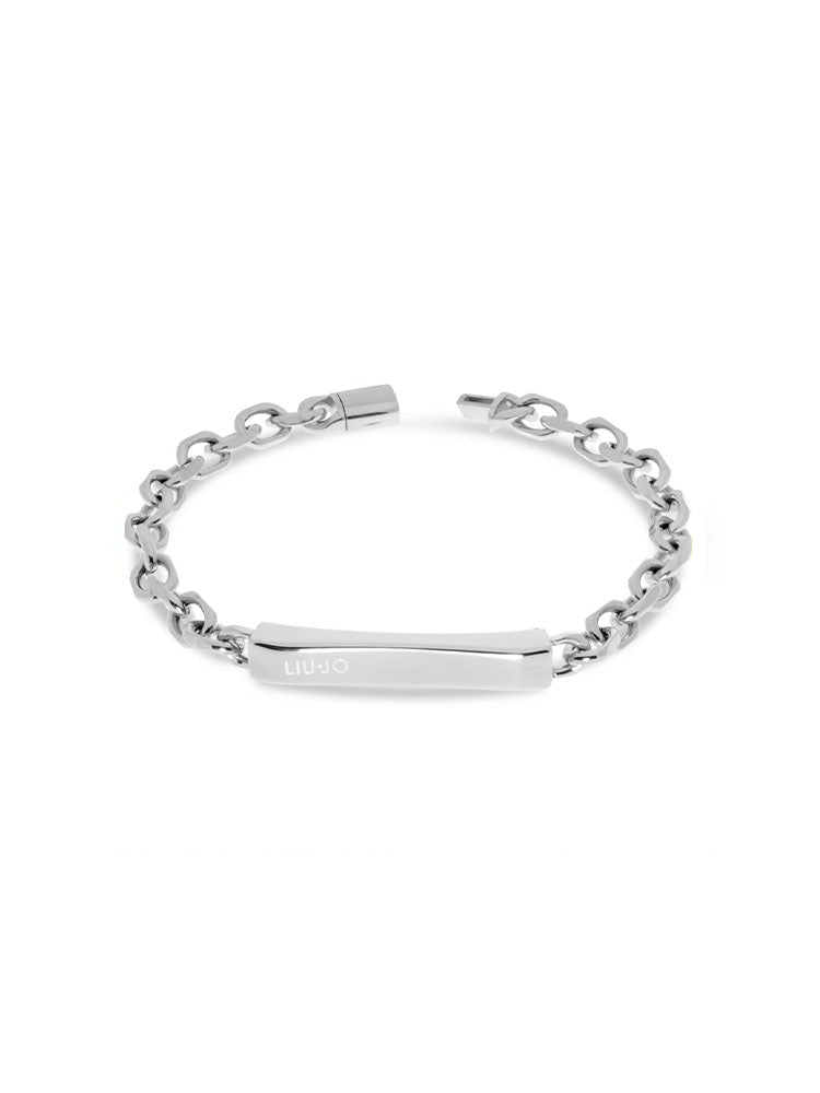 BRACCIALE UOMO IN ACCIAIO A CATENA COLOR ARGENTATO CON TARGHETTA CENTRALE LOGATA LIU JO