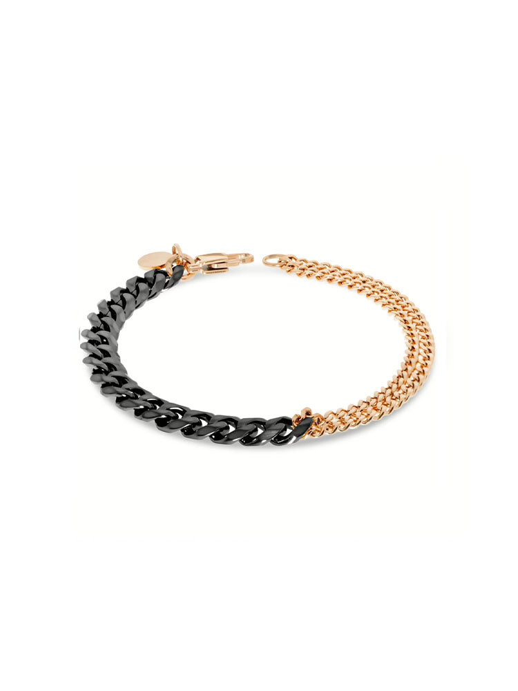 BRACCIALE UOMO IN ACCIAIO A CATENA GRUMETTA BICOLORE PVD NERO E ORO ROSA LIU JO