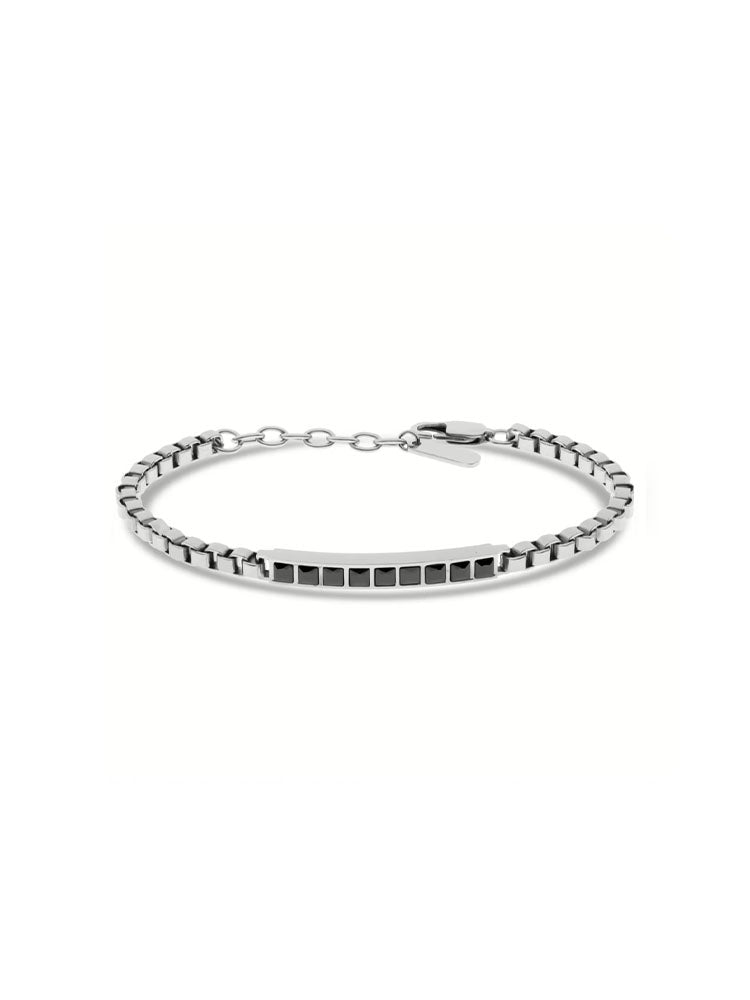 BRACCIALE UOMO IN ACCIAIO A CATENA VENEZIANA CON ZIRCONI CENTRALI NERI LIU JO