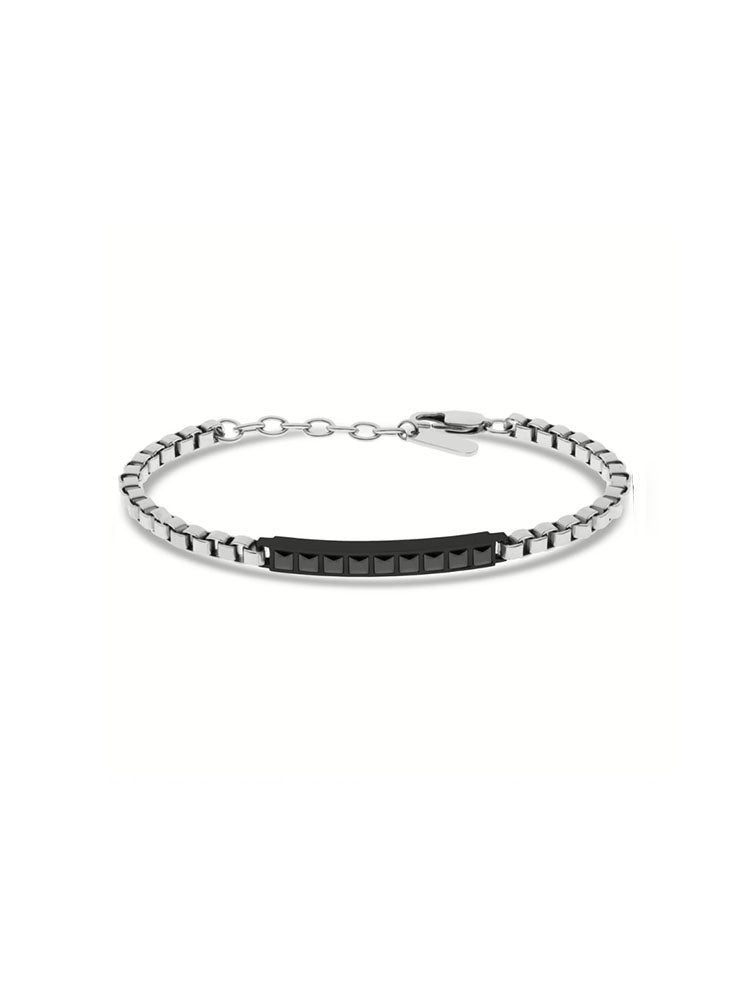 BRACCIALE UOMO IN ACCIAIO A CATENA VENEZIANA CON ZIRCONI CENTRALI NERI LIU JO