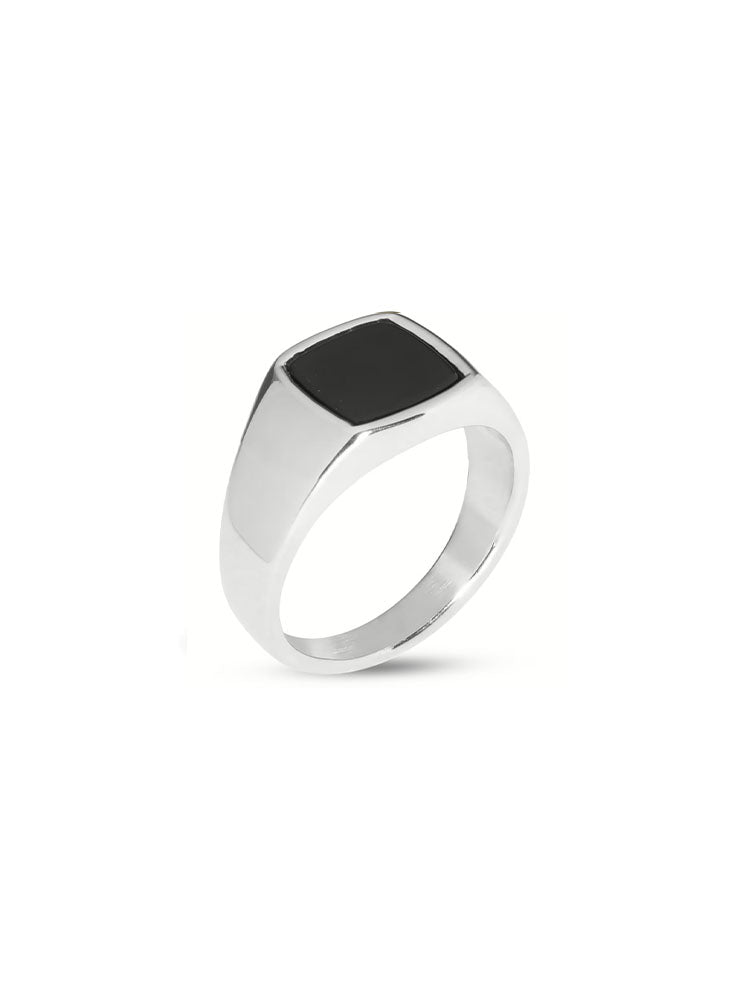 ANELLO UOMO IN ACCIAIO COLOR SILVER CON SMALTO NERO MISURA 22 LIU JO