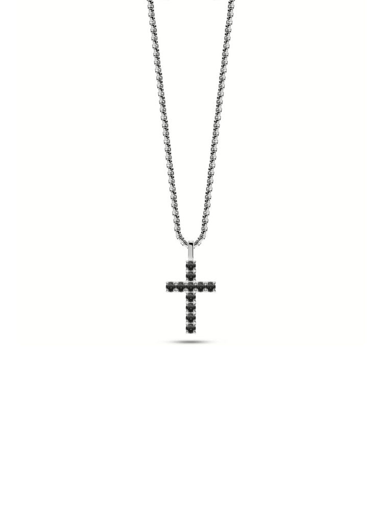 COLLANA UOMO IN ACCIAIO A CATENA CON CROCE PENDENTE DI ZIRCONI NERI LIU JO