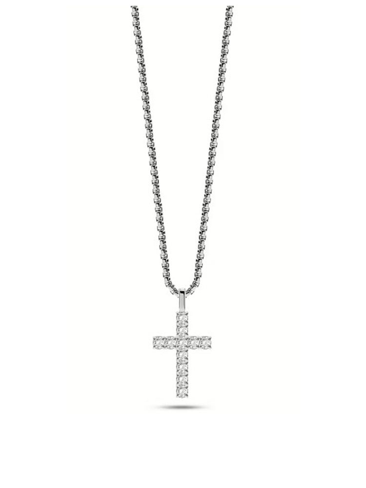 COLLANA UOMO PENDENTE CON CROCE DI CRISTALLI ACCIAIO COLOR ARGENTO LIU JO