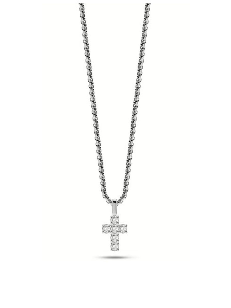 COLLANA UOMO PENDENTE CON CROCE DI CRISTALLI ACCIAIO COLOR ARGENTO LIU JO