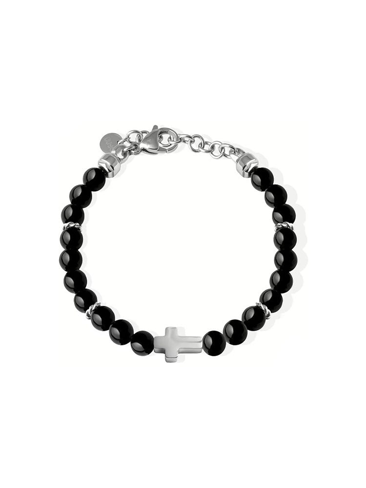 BRACCIALE UOMO IN ACCIAIO COLOR ARGENTO E PIETRE NERE LIU JO