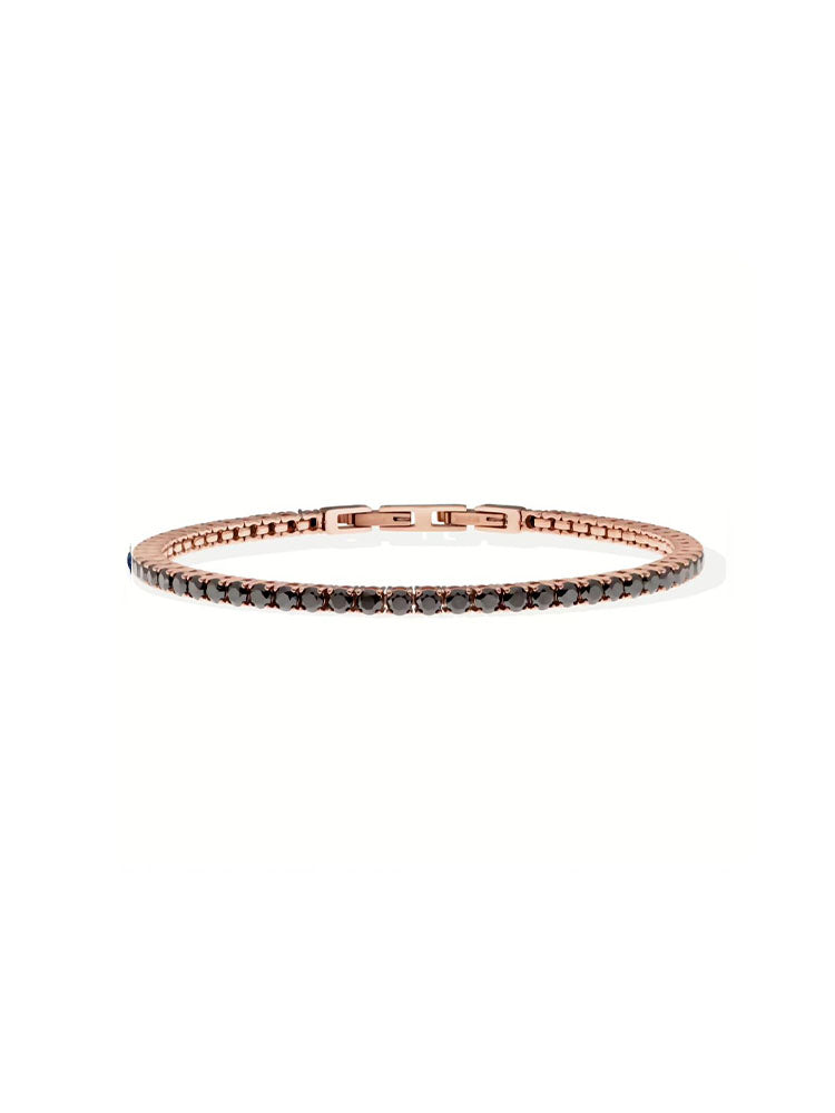 BRACCIALE UOMO TENNIS IN ACCIAIO COLOR ORO ROSA  CON ZIRCONI NERI LIU JO