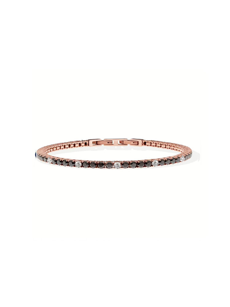 BRACCIALE UOMO TENNIS IN ACCIAIO COLOR ORO ROSA CON ZIRCONI NERI E BIANCHI  LIU JO