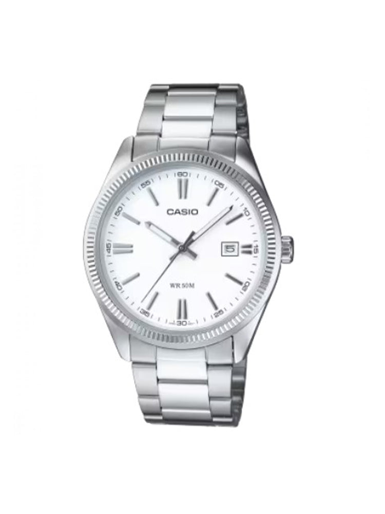 OROLOGIO UOMO IN ACCIAIO SOLO TEMPO E DATA CON QUADRANTE BIANCO CASIO