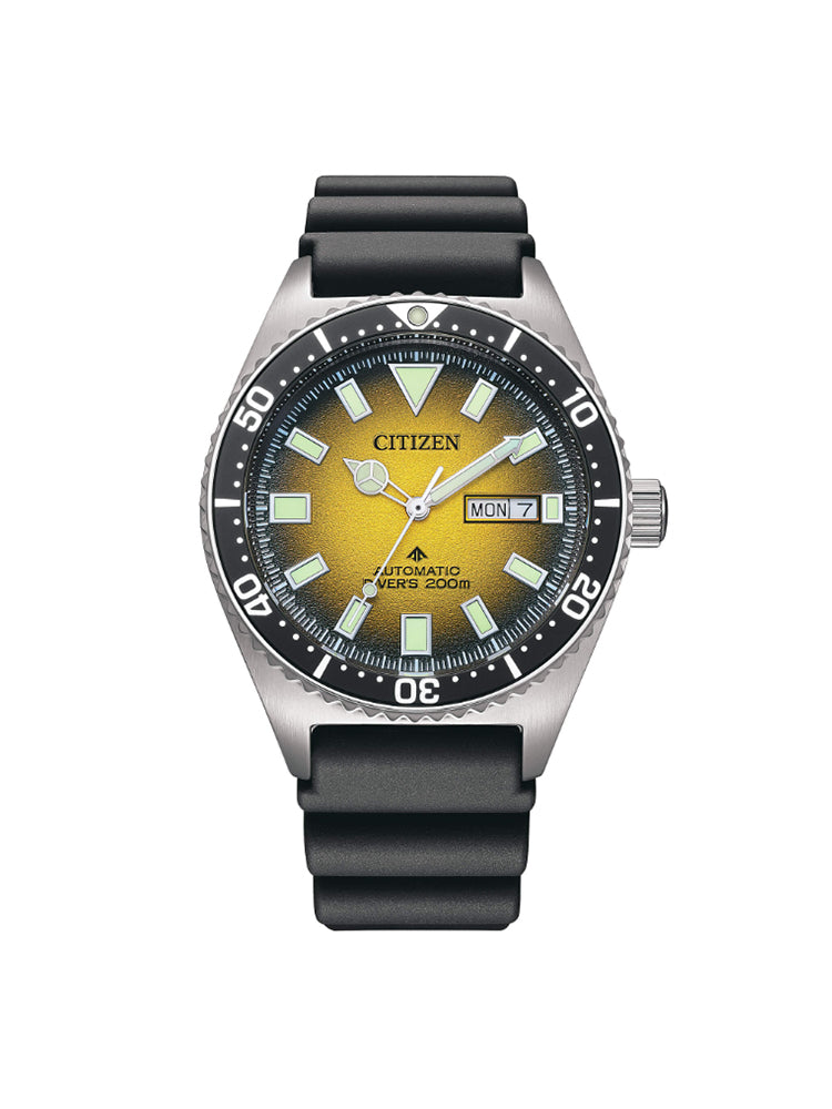 OROLOGIO UOMO DIVER'S AUTOMATICO 200 MT CON QUADRANTE GIALLO E CINTURINO GRIGIO CITIZEN
