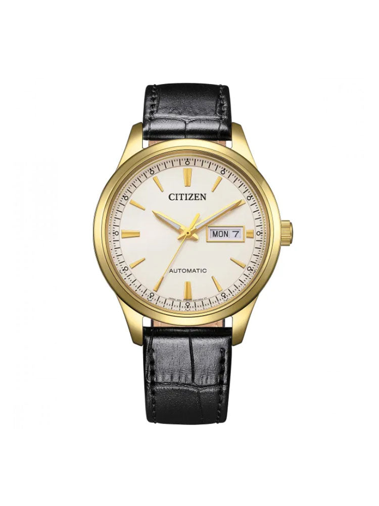 OROLOGIO UOMO AUTOMATICO CON CASSA DORATO E CINTURINO IN PELLE NERO CITIZEN