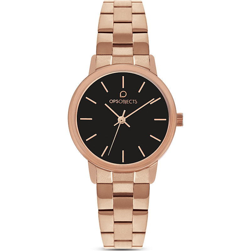 OROLOGIO DONNA SOLO TEMPO IN ACCIAIO ORO ROSA E QUADRANTE NERO OPS