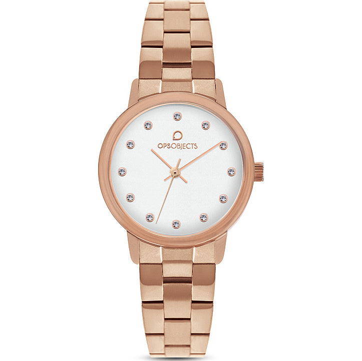 OROLOGIO DONNA SOLO TEMPO IN ACCIAIO ORO ROSA E QUADRANTE BIANCO OPS