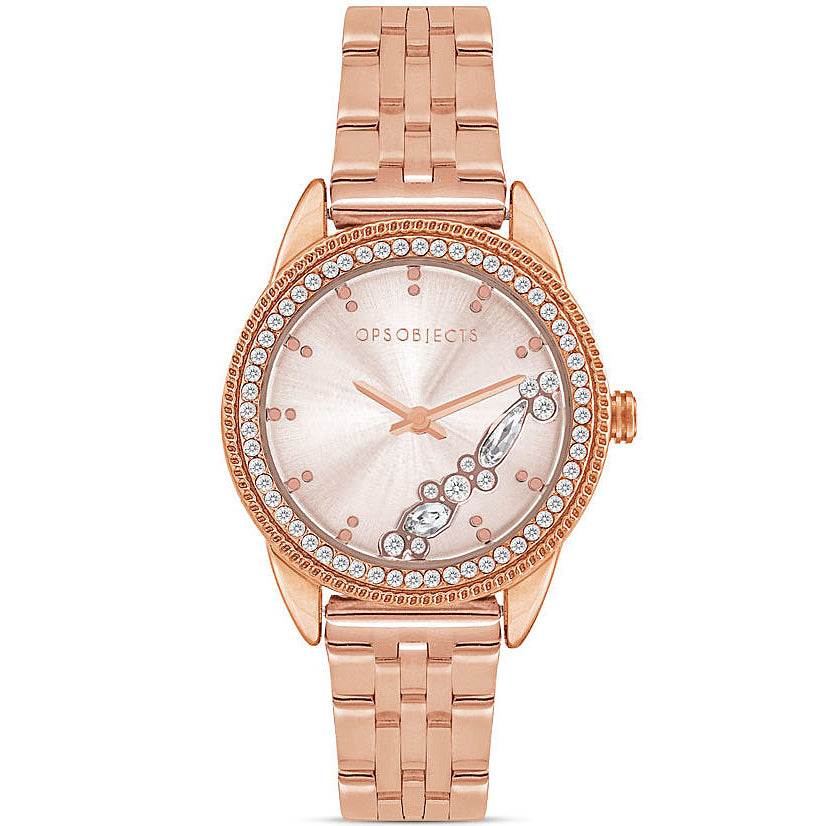 OROLOGIO DONNA SOLO TEMPO IN ACCIAIO ORO ROSA CON CRISTALLI OPS