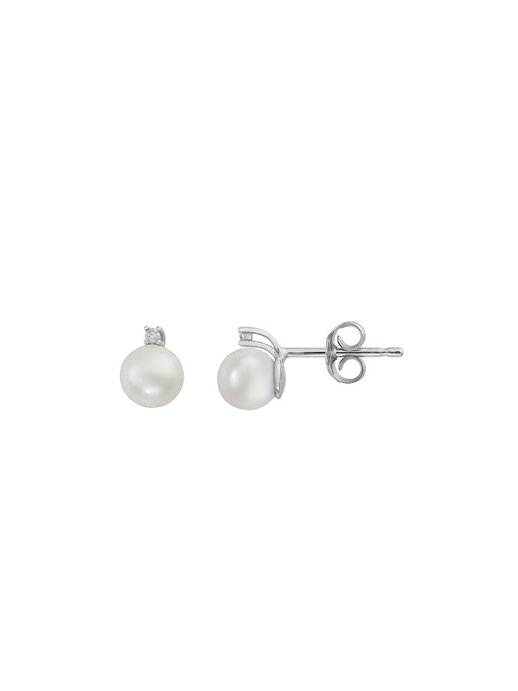 ORECCHINI DONNA IN ORO A LOBO CON PERLA 5/5,5 E DIAMANTE COMETE GIOIELLI