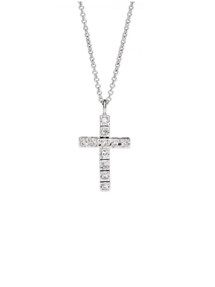 COLLANA UNISEX IN ORO BIANCO CROCE E DIAMANTI RECARLO