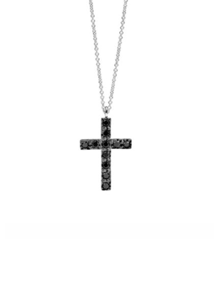 COLLANA UOMO FACECUBE LE CROCI IN ORO BIANCO E DIAMANTI NERI RECARLO