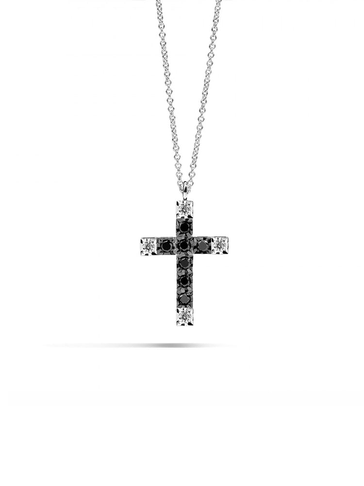 COLLANA UOMO FACECUBE LE CROCI IN ORO BIANCO E DIAMANTI BLACK & WHITE 0,18 CT RECARLO