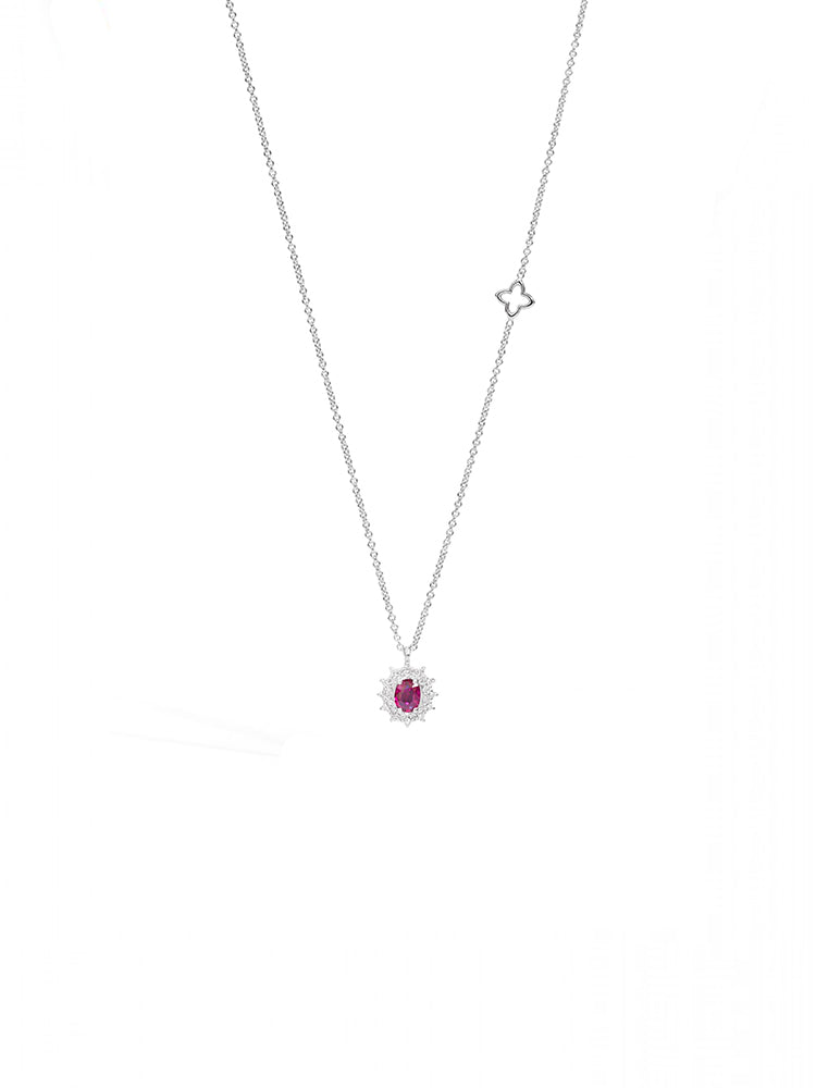 COLLANA DONNA IN ORO BIANCO, DIAMANTI E RUBINO RECARLO