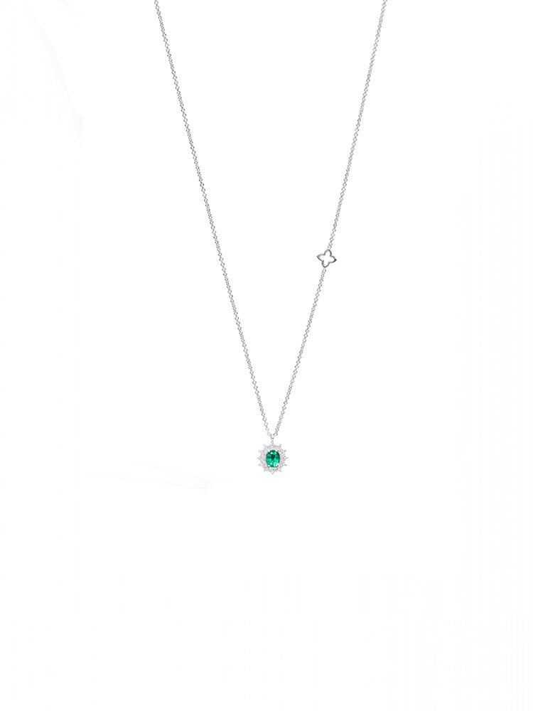 COLLANA DONNA IN ORO BIANCO, DIAMANTI E SMERALDO RECARLO