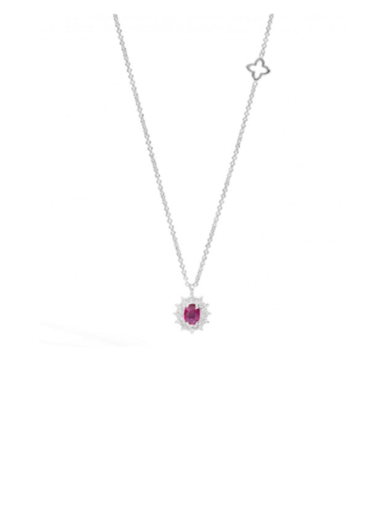 COLLANA DONNA IN ORO BIANCO RUBINO E DIAMANTI RECARLO