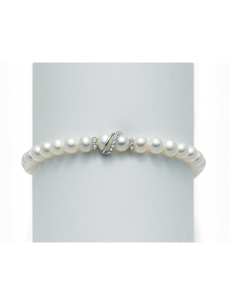 BRACCIALE DONNA DI PERLE BIANCHE,ORO E DIAMANTI MIS 5,5-6 MILUNA