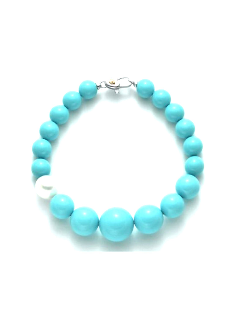 BRACCIALE DONNA CON PERLE TURCHESI A DECRESCERE E CHIUSURA A MOSCHETTONE MILUNA