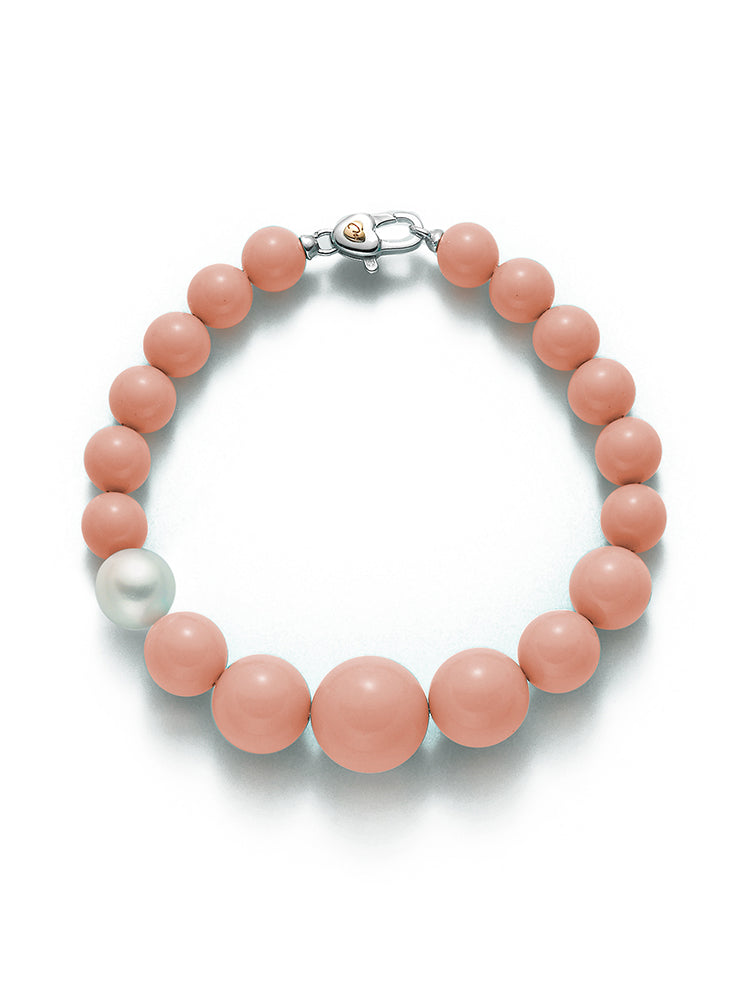 BRACCIALE DONNA DI PERLE CORALLO ROSA E ORO,  A DECRESCERE MILUNA