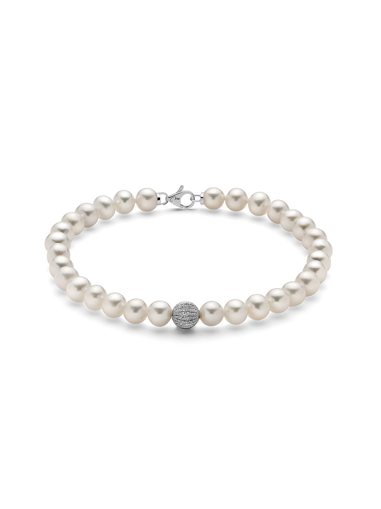 BRACCIALE DONNA DI PERLE BIANCHE E ORO MIS 5,5/6 CON DIAMANTI MILUNA