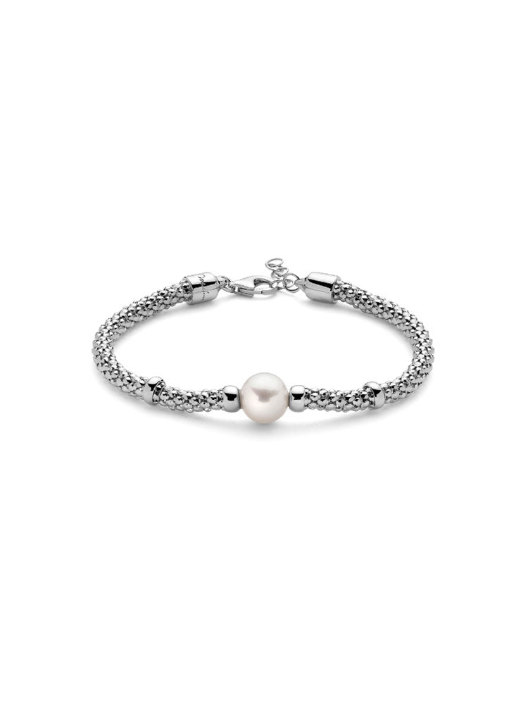 BRACCIALE DONNA IN ARGENTO CON MAGLIA COREANA E PERLA CENTRALE MILUNA