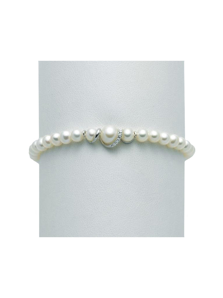 BRACCIALE DONNA DI PERLE BIANCHE MIS 5-5,5 CON DIAMANTI MILUNA