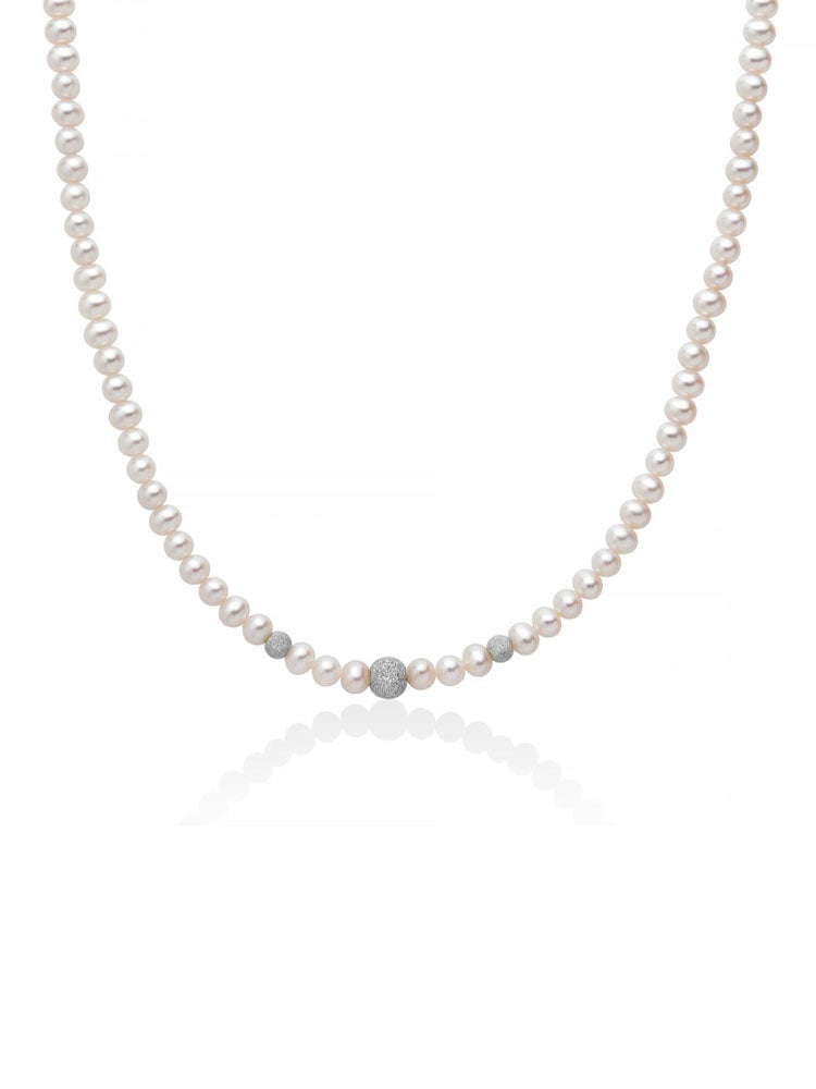 COLLANA DONNA DI PERLE CON TRE SFERE DIAMANTATE IN ORO 18KT MILUNA