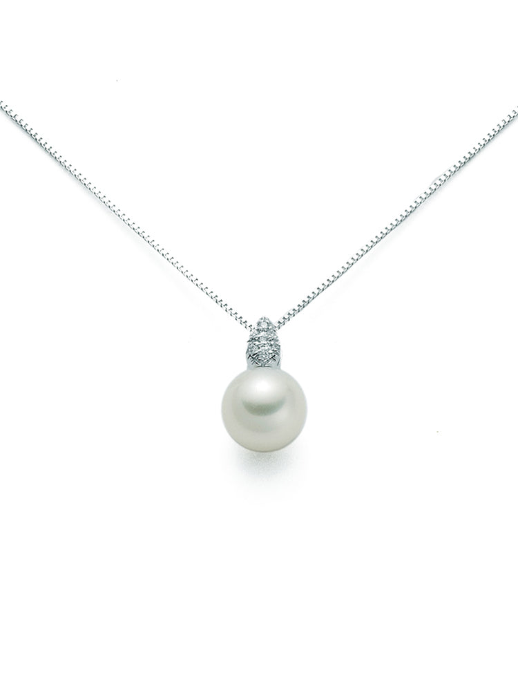 COLLANA DONNA CON PERLA ORO BIANCO E DIAMANTI BIANCO