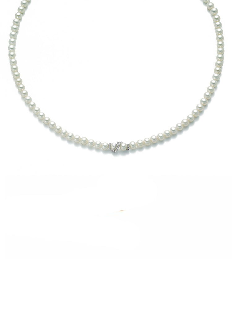 COLLANA DONNA IN PERLE ORO BIANCO E DIAMANTI MIS 5,5-6 MILUNA