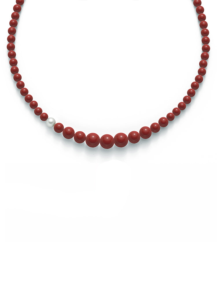 COLLANA DONNA TERRA E MARE CON PERLA E CORALLO ROSSO MILUNA